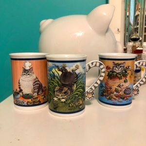 3 comical collectable cat mugs